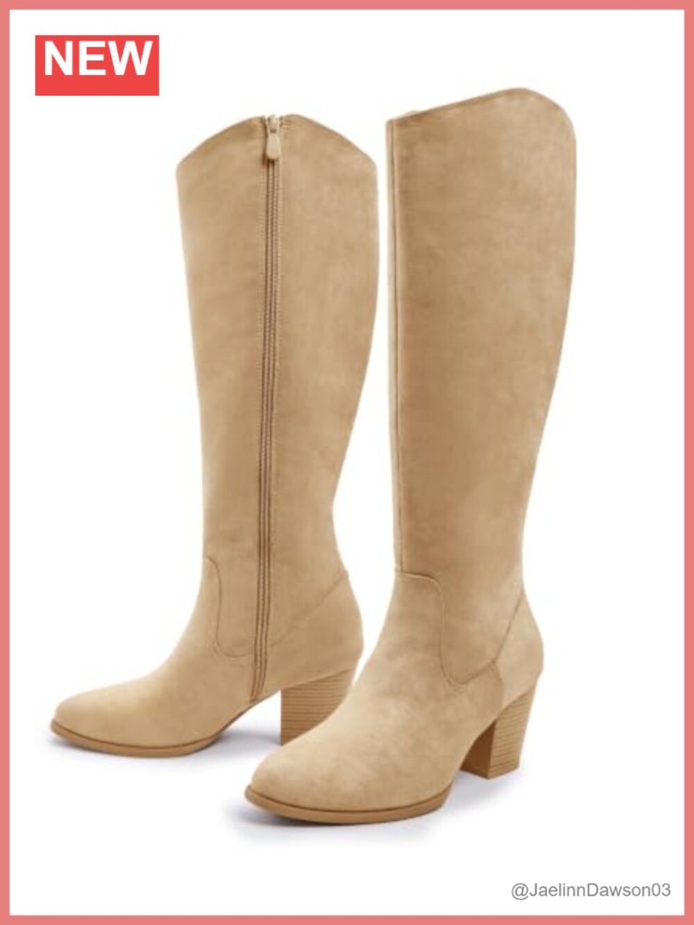 Knee High Boots Faux Suede Pointed Toe Chunky Heel Side Zipper Wide Calf